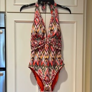 Bleu Rod Beattie Vibrant Red and Orange One Piece Swimsuit